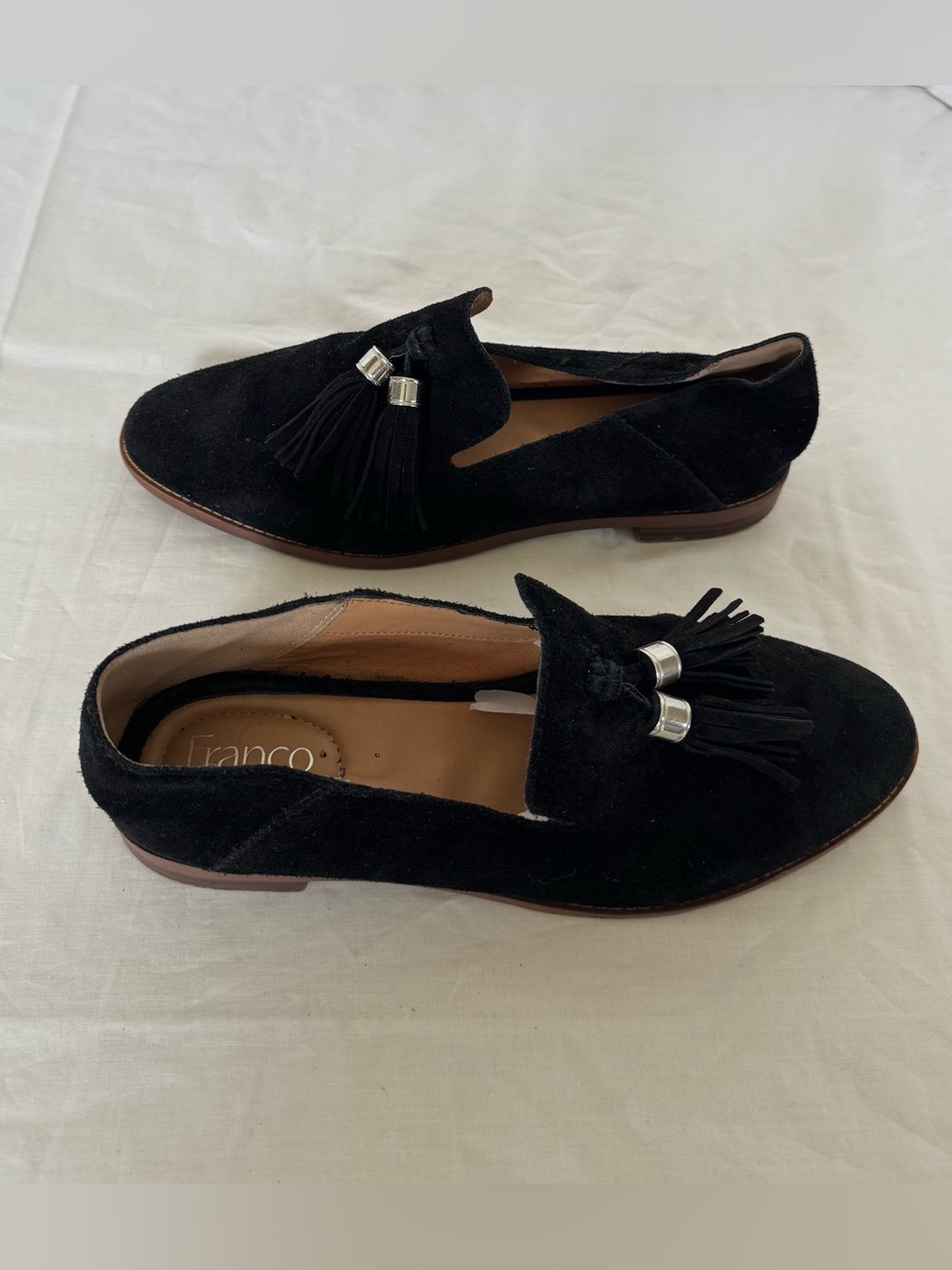 Franco Sarto Black Suede Tassel Loafers 8.5M